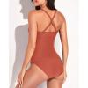 imageYonique Tankini Swimsuits for Women Tummy Control Bathing Suits Two Piece Tankini Tops with Bikini Bottoms Twist SwimwearBrick Red