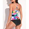 imageYonique Tankini Swimsuits for Women Tummy Control Bathing Suits Two Piece Tankini Tops with Bikini Bottoms Twist SwimwearColor Block