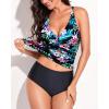 imageYonique Tankini Swimsuits for Women Tummy Control Bathing Suits Two Piece Tankini Tops with Bikini Bottoms Twist SwimwearColorful Floral 1