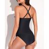 imageYonique Tankini Swimsuits for Women Tummy Control Bathing Suits Two Piece Tankini Tops with Bikini Bottoms Twist SwimwearDot and Black