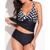 imageYonique Tankini Swimsuits for Women Tummy Control Bathing Suits Two Piece Tankini Tops with Bikini Bottoms Twist SwimwearDot and Black