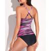 imageYonique Tankini Swimsuits for Women Tummy Control Bathing Suits Two Piece Tankini Tops with Bikini Bottoms Twist SwimwearPink Stripes Printed