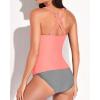 imageYonique Tankini Swimsuits for Women Tummy Control Bathing Suits Two Piece Tankini Tops with Bikini Bottoms Twist SwimwearPink and Stripe