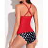 imageYonique Tankini Swimsuits for Women Tummy Control Bathing Suits Two Piece Tankini Tops with Bikini Bottoms Twist SwimwearRed Retro