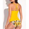 imageYonique Tankini Swimsuits for Women Tummy Control Bathing Suits Two Piece Tankini Tops with Bikini Bottoms Twist SwimwearYellow and Flowers