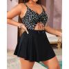 imageYonique Women Plus Size One Piece Swimsuits with Skirt V Neck Floral Printed Swimdress Cutout Bathing SuitsBlack  White Polka Dot