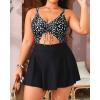 imageYonique Women Plus Size One Piece Swimsuits with Skirt V Neck Floral Printed Swimdress Cutout Bathing SuitsBlack  White Polka Dot
