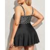 imageYonique Women Plus Size One Piece Swimsuits with Skirt V Neck Floral Printed Swimdress Cutout Bathing SuitsBlack  White Polka Dot