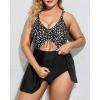 imageYonique Women Plus Size One Piece Swimsuits with Skirt V Neck Floral Printed Swimdress Cutout Bathing SuitsBlack  White Polka Dot