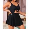 imageYonique Women Plus Size One Piece Swimsuits with Skirt V Neck Floral Printed Swimdress Cutout Bathing SuitsBlack