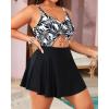 imageYonique Women Plus Size One Piece Swimsuits with Skirt V Neck Floral Printed Swimdress Cutout Bathing SuitsBlack Leaf Print