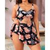 imageYonique Women Plus Size One Piece Swimsuits with Skirt V Neck Floral Printed Swimdress Cutout Bathing SuitsBlack Orange Floral
