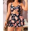imageYonique Women Plus Size One Piece Swimsuits with Skirt V Neck Floral Printed Swimdress Cutout Bathing SuitsBlack Orange Floral