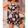 imageYonique Women Plus Size One Piece Swimsuits with Skirt V Neck Floral Printed Swimdress Cutout Bathing SuitsBlack Orange Floral