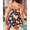 imageYonique Women Plus Size One Piece Swimsuits with Skirt V Neck Floral Printed Swimdress Cutout Bathing SuitsBlack Orange Floral