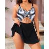 imageYonique Women Plus Size One Piece Swimsuits with Skirt V Neck Floral Printed Swimdress Cutout Bathing SuitsBlack White Stripe