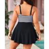 imageYonique Women Plus Size One Piece Swimsuits with Skirt V Neck Floral Printed Swimdress Cutout Bathing SuitsBlack White Stripe