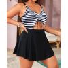 imageYonique Women Plus Size One Piece Swimsuits with Skirt V Neck Floral Printed Swimdress Cutout Bathing SuitsBlack White Stripe