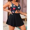 imageYonique Women Plus Size One Piece Swimsuits with Skirt V Neck Floral Printed Swimdress Cutout Bathing SuitsBlack and Floral