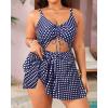 imageYonique Women Plus Size One Piece Swimsuits with Skirt V Neck Floral Printed Swimdress Cutout Bathing SuitsBlue Dots