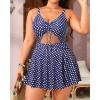 imageYonique Women Plus Size One Piece Swimsuits with Skirt V Neck Floral Printed Swimdress Cutout Bathing SuitsBlue Dots