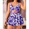 imageYonique Women Plus Size One Piece Swimsuits with Skirt V Neck Floral Printed Swimdress Cutout Bathing SuitsBlue Purple Floral