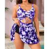 imageYonique Women Plus Size One Piece Swimsuits with Skirt V Neck Floral Printed Swimdress Cutout Bathing SuitsBlue Purple Floral
