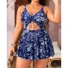 imageYonique Women Plus Size One Piece Swimsuits with Skirt V Neck Floral Printed Swimdress Cutout Bathing SuitsBlue and White Floral