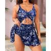 imageYonique Women Plus Size One Piece Swimsuits with Skirt V Neck Floral Printed Swimdress Cutout Bathing SuitsBlue and White Floral