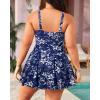 imageYonique Women Plus Size One Piece Swimsuits with Skirt V Neck Floral Printed Swimdress Cutout Bathing SuitsBlue and White Floral