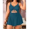 imageYonique Women Plus Size One Piece Swimsuits with Skirt V Neck Floral Printed Swimdress Cutout Bathing SuitsBluegreen