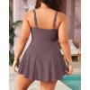 imageYonique Women Plus Size One Piece Swimsuits with Skirt V Neck Floral Printed Swimdress Cutout Bathing SuitsBrown