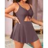 imageYonique Women Plus Size One Piece Swimsuits with Skirt V Neck Floral Printed Swimdress Cutout Bathing SuitsBrown