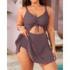 imageYonique Women Plus Size One Piece Swimsuits with Skirt V Neck Floral Printed Swimdress Cutout Bathing SuitsBrown