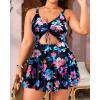 imageYonique Women Plus Size One Piece Swimsuits with Skirt V Neck Floral Printed Swimdress Cutout Bathing SuitsColorful Floral