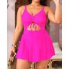 imageYonique Women Plus Size One Piece Swimsuits with Skirt V Neck Floral Printed Swimdress Cutout Bathing SuitsHot Pink