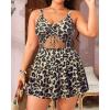 imageYonique Women Plus Size One Piece Swimsuits with Skirt V Neck Floral Printed Swimdress Cutout Bathing SuitsLeopard