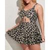 imageYonique Women Plus Size One Piece Swimsuits with Skirt V Neck Floral Printed Swimdress Cutout Bathing SuitsLeopard