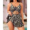 imageYonique Women Plus Size One Piece Swimsuits with Skirt V Neck Floral Printed Swimdress Cutout Bathing SuitsLeopard
