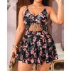 imageYonique Women Plus Size One Piece Swimsuits with Skirt V Neck Floral Printed Swimdress Cutout Bathing SuitsPink Floral