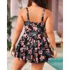 imageYonique Women Plus Size One Piece Swimsuits with Skirt V Neck Floral Printed Swimdress Cutout Bathing SuitsPink Floral