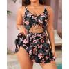 imageYonique Women Plus Size One Piece Swimsuits with Skirt V Neck Floral Printed Swimdress Cutout Bathing SuitsPink Floral