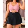 imageYonique Women Plus Size One Piece Swimsuits with Skirt V Neck Floral Printed Swimdress Cutout Bathing SuitsPink and Black