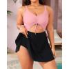 imageYonique Women Plus Size One Piece Swimsuits with Skirt V Neck Floral Printed Swimdress Cutout Bathing SuitsPink and Black