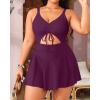 imageYonique Women Plus Size One Piece Swimsuits with Skirt V Neck Floral Printed Swimdress Cutout Bathing SuitsPurple
