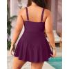 imageYonique Women Plus Size One Piece Swimsuits with Skirt V Neck Floral Printed Swimdress Cutout Bathing SuitsPurple