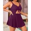 imageYonique Women Plus Size One Piece Swimsuits with Skirt V Neck Floral Printed Swimdress Cutout Bathing SuitsPurple