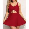 imageYonique Women Plus Size One Piece Swimsuits with Skirt V Neck Floral Printed Swimdress Cutout Bathing SuitsRed