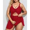 imageYonique Women Plus Size One Piece Swimsuits with Skirt V Neck Floral Printed Swimdress Cutout Bathing SuitsRed