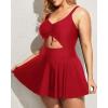 imageYonique Women Plus Size One Piece Swimsuits with Skirt V Neck Floral Printed Swimdress Cutout Bathing SuitsRed